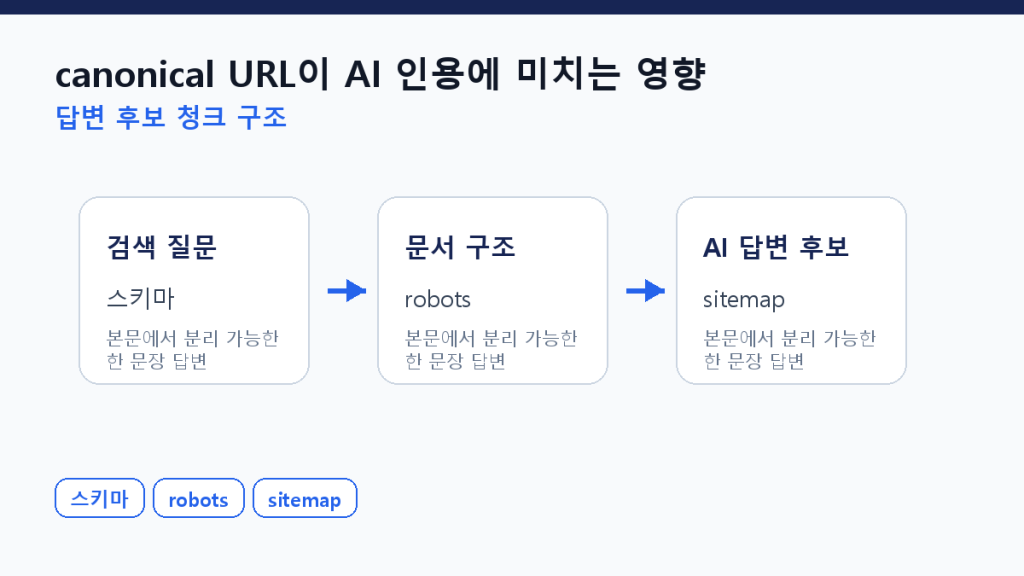 canonical URL이 AI 인용에 미치는 영향 — 30 케이스 관찰 본문 구조 도식