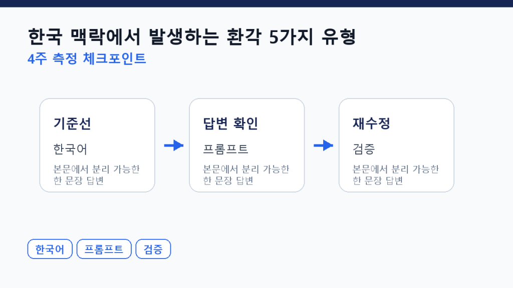한국 맥락에서 발생하는 환각 5가지 유형 측정 체크포인트 도식