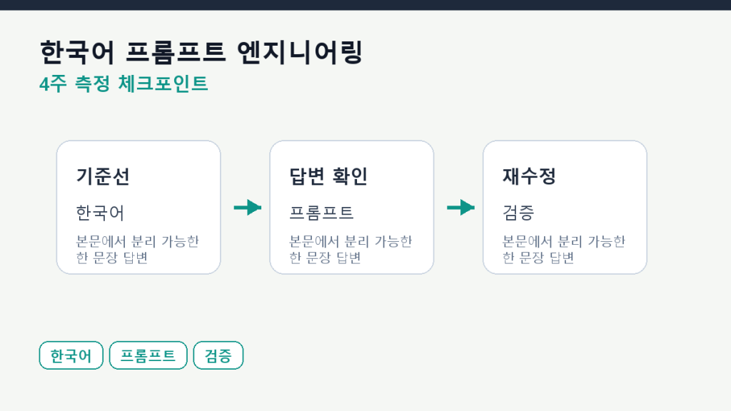 한국어 프롬프트 엔지니어링 — 영어와 다른 5가지 원칙 측정 체크포인트 도식